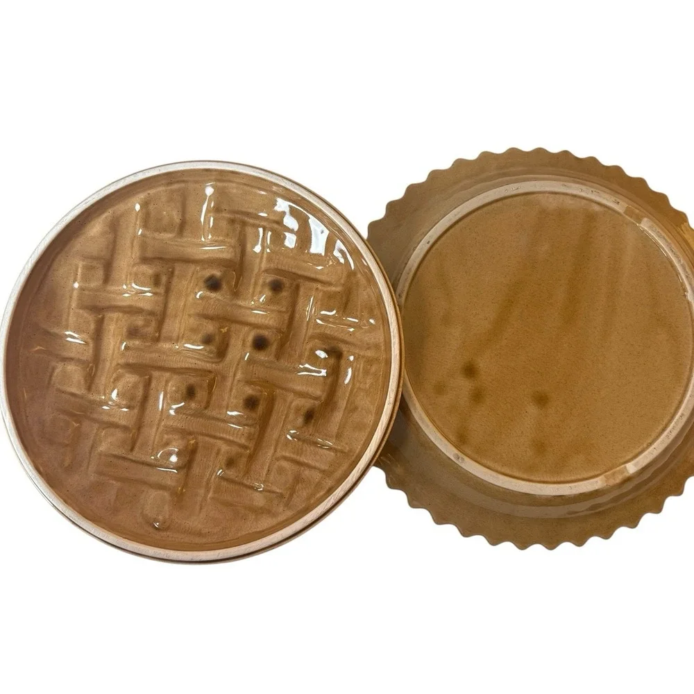 Vintage Ceramic Apple Pie Covered Dish Lattice Crust Pie Keeper Kitchen Decor